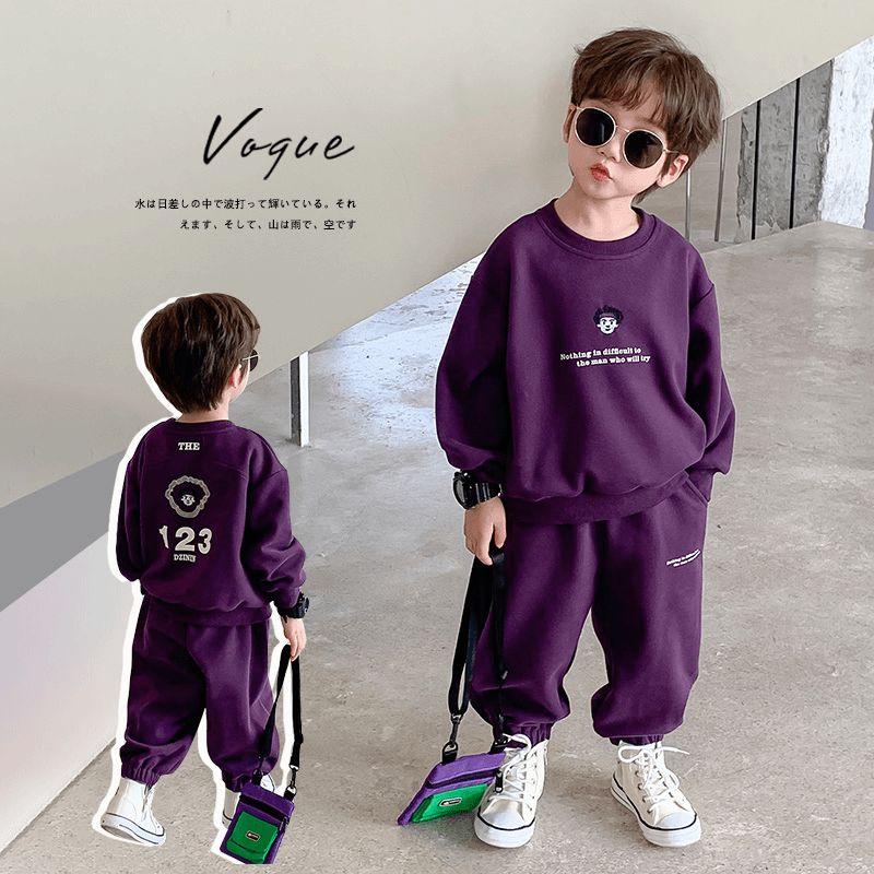 新款儿童卫衣套装春秋卡通圆领卫衣洋气运动风休闲男童卫裤两件套