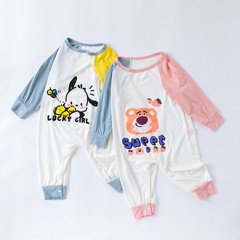 儿童连体睡衣春秋薄款长袖爬服女童宝宝小孩婴儿防着凉睡袋