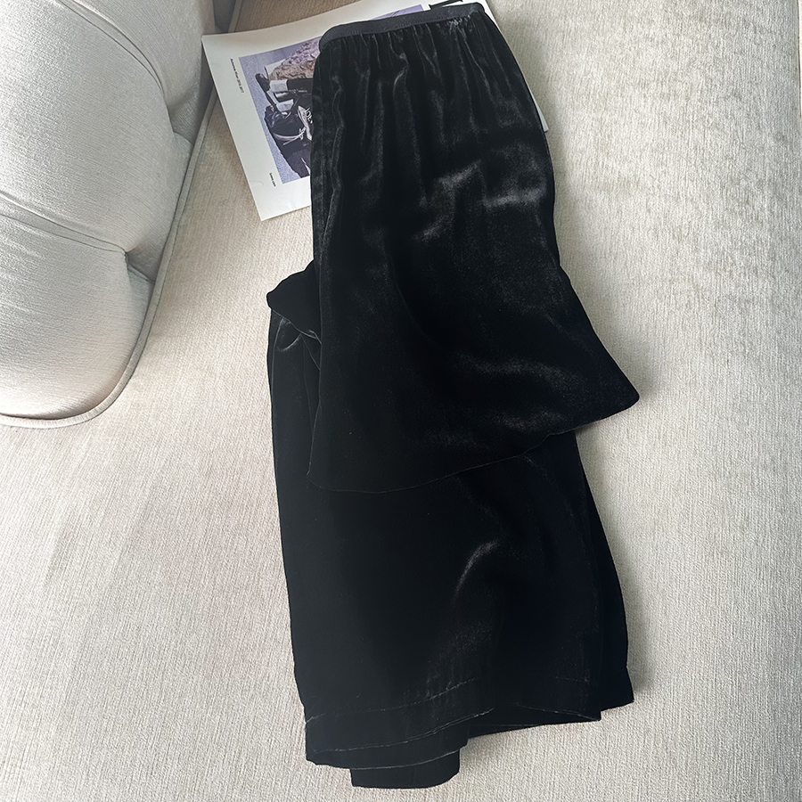 100桑蚕丝丝绒阔腿裤女宽松高腰显瘦百搭休闲垂感细腰真丝绒裤子