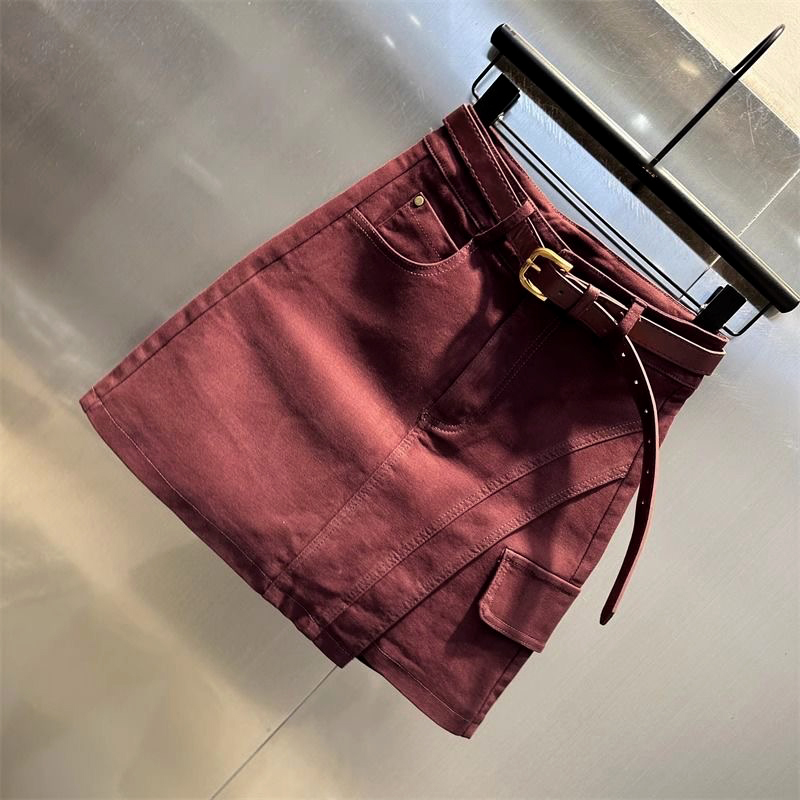 安可拉红个性辣妹包臀裙2024秋季新款高腰显瘦a字牛仔短裙女