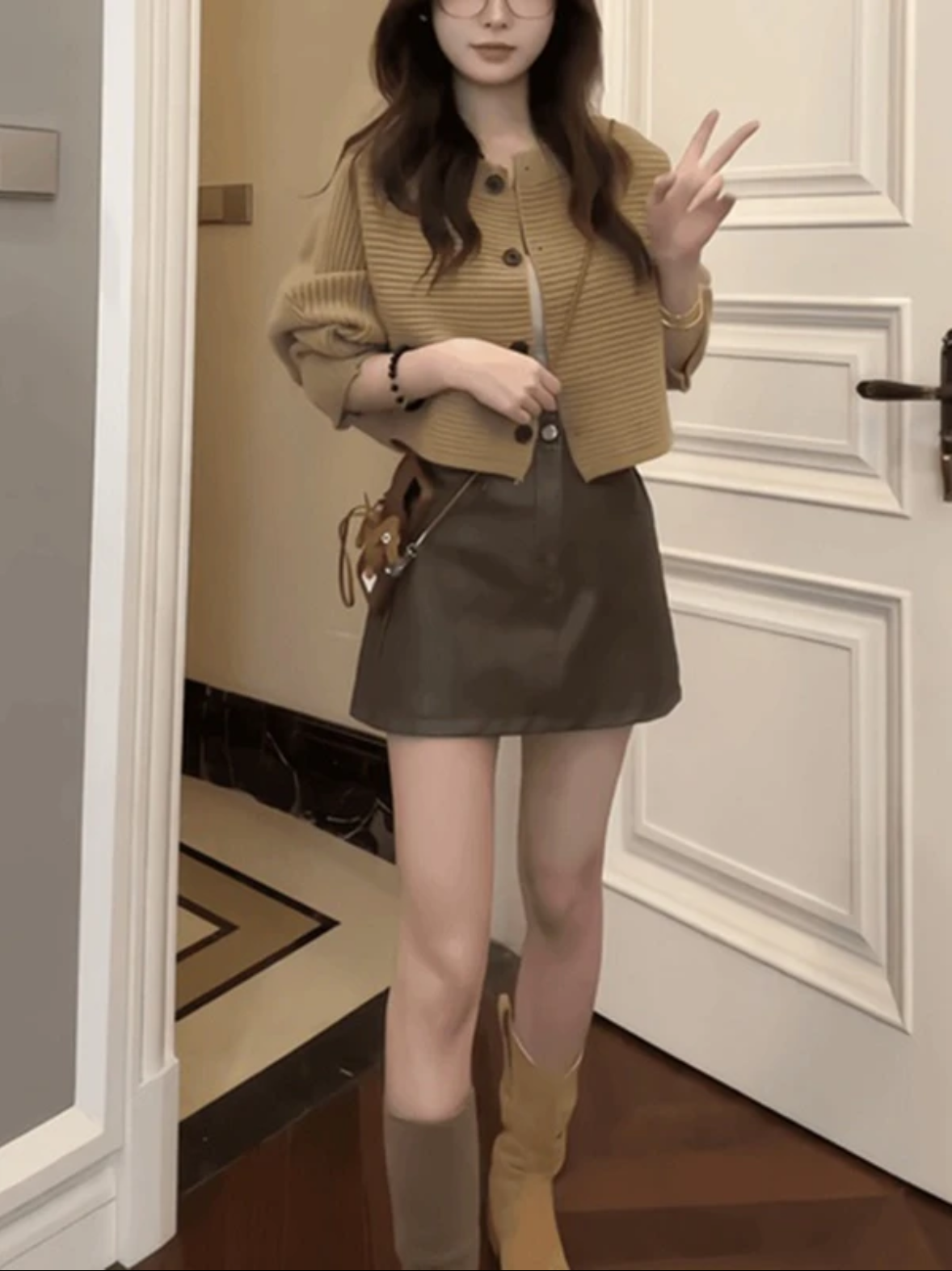 蝙蝠袖针织开衫女秋季2024新款外搭韩版圆领宽松女士毛衣短款外套