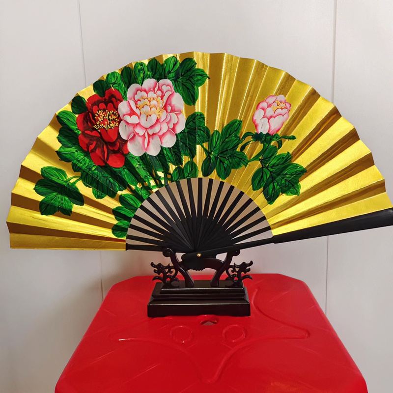 8寸金扇子戏曲折扇牡丹梅花手绘贵妃醉酒梁祝拍照扇子网红中国风