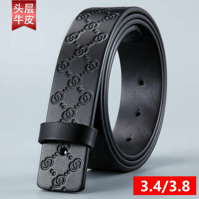 无头皮带男大牌高档男士腰带不带头层牛皮平滑扣裤带条纯带身打孔