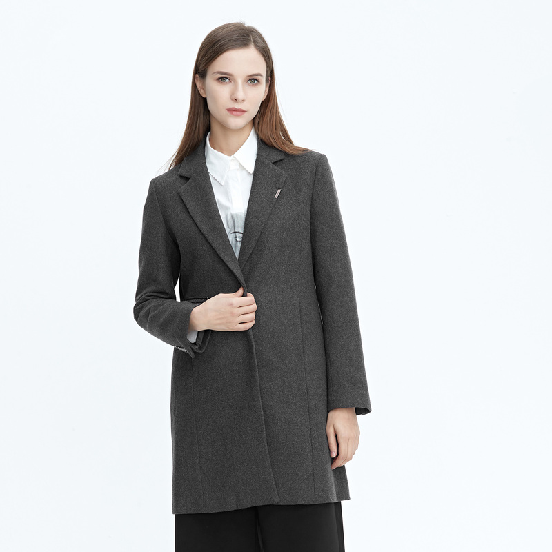 S·DEER圣迪奥女装时尚气质休闲平驳领抽褶拼接毛呢风衣S20481707