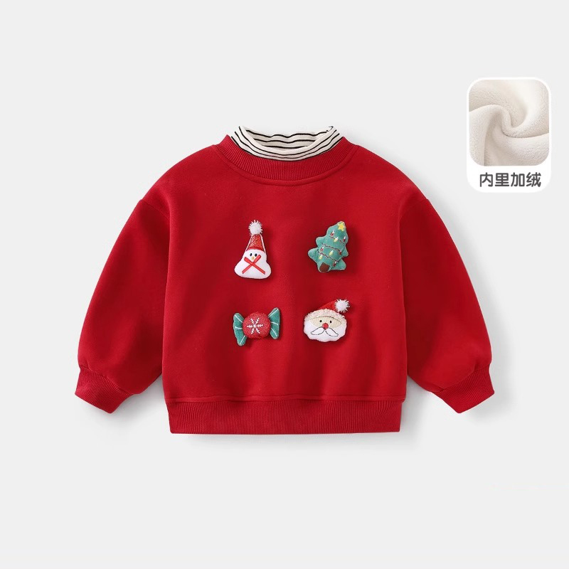 女童卫衣冬装2024新款洋气儿童衣服宝宝圣诞拜年加绒保暖上衣冬季