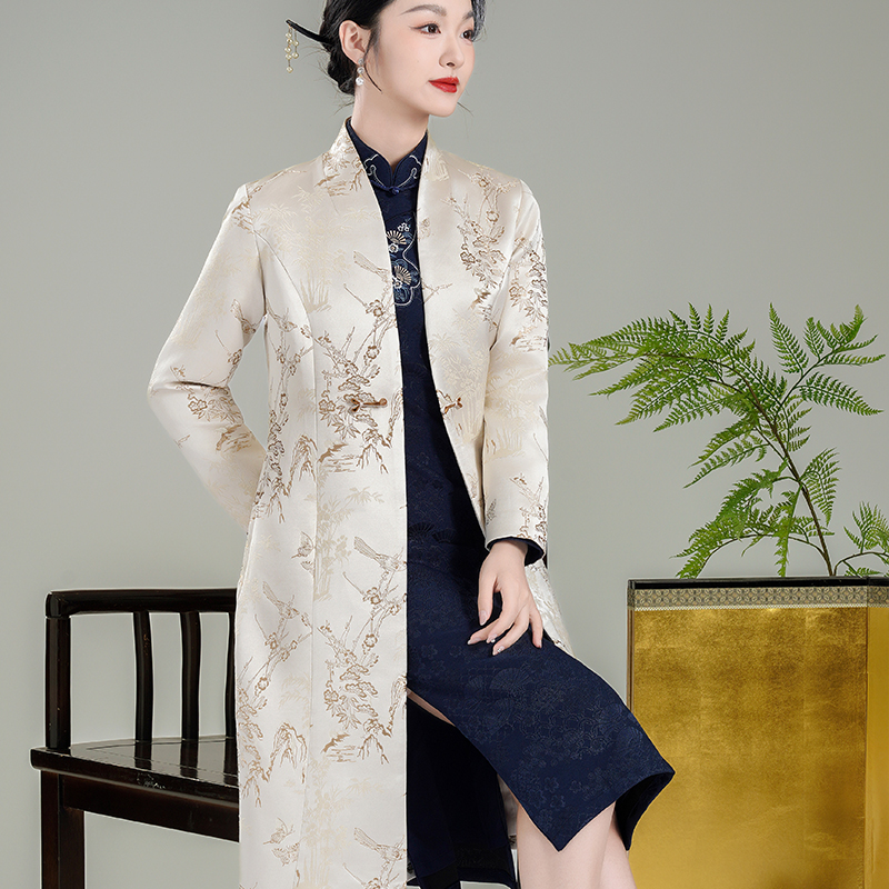 秀观唐金鹊2025冬装新款改良新中式国风女装风衣旗袍唐装外套大衣