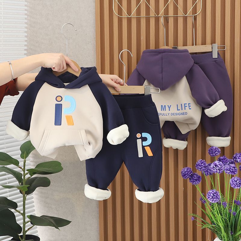 男童秋冬加绒套装新款帅气宝宝冬装婴儿童网红加绒加厚小童装潮衣