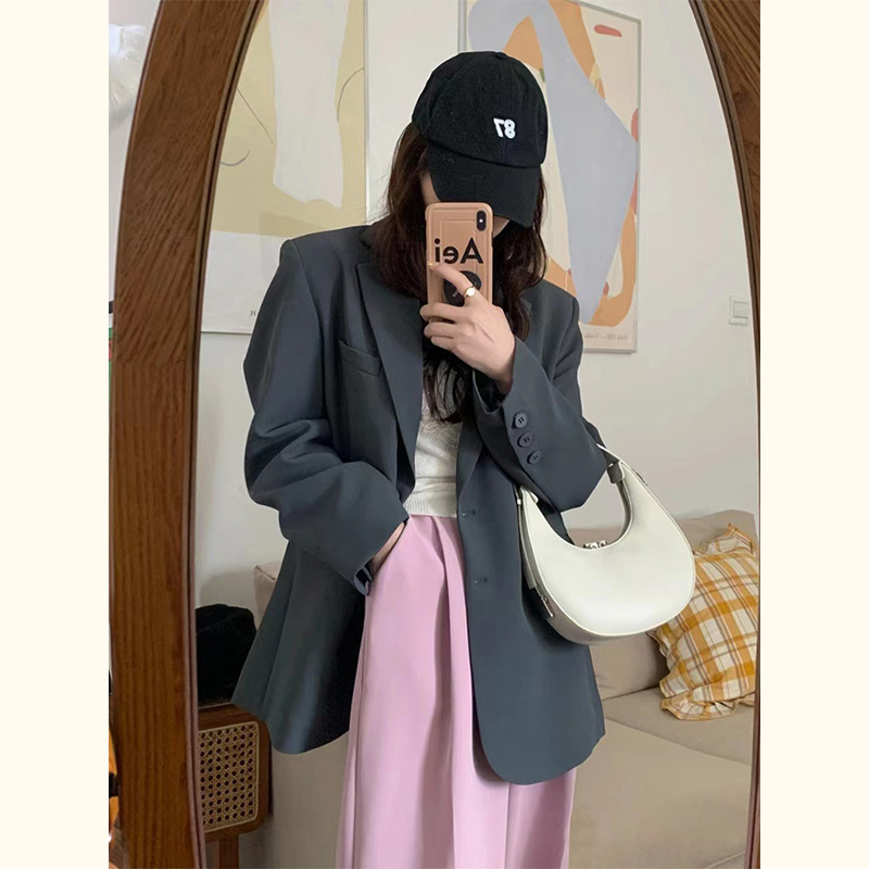 灰色小西装外套女2025春秋新款韩炸街小个子高级感休闲西服f7011
