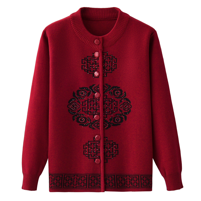 老年人春装外套加绒加厚开衫奶奶毛衣女妈妈针织衫老太太唐装衣服