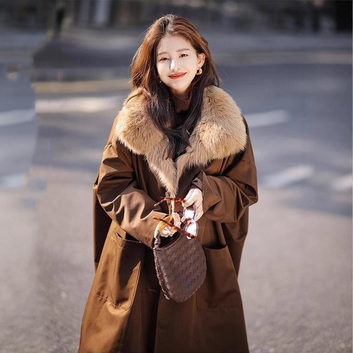 女冬季派克服可拆卸翻毛派克大衣加绒加厚款散口袖洋气宽松韩版