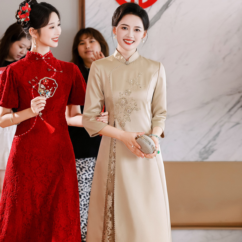 5805高端气质新中式旗袍改良旗袍连衣裙订婚婚宴喜妈妈显瘦晚礼服