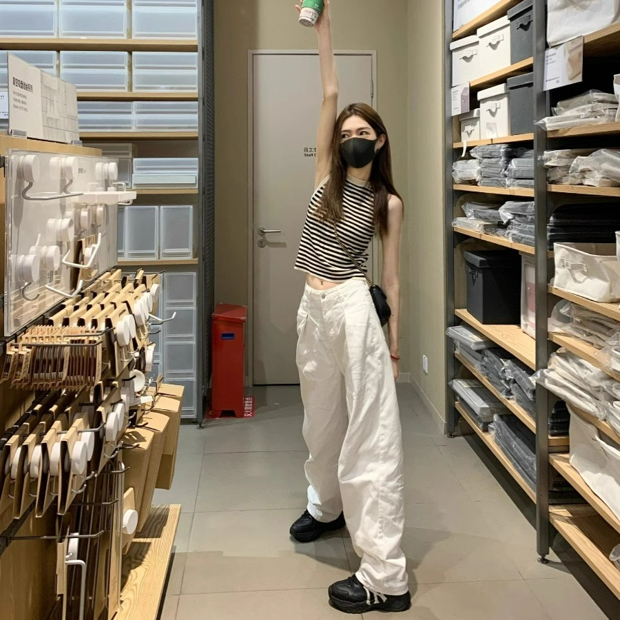 韩系chic复古条纹针织背心女夏季修身外穿时尚无袖短款上衣设计感