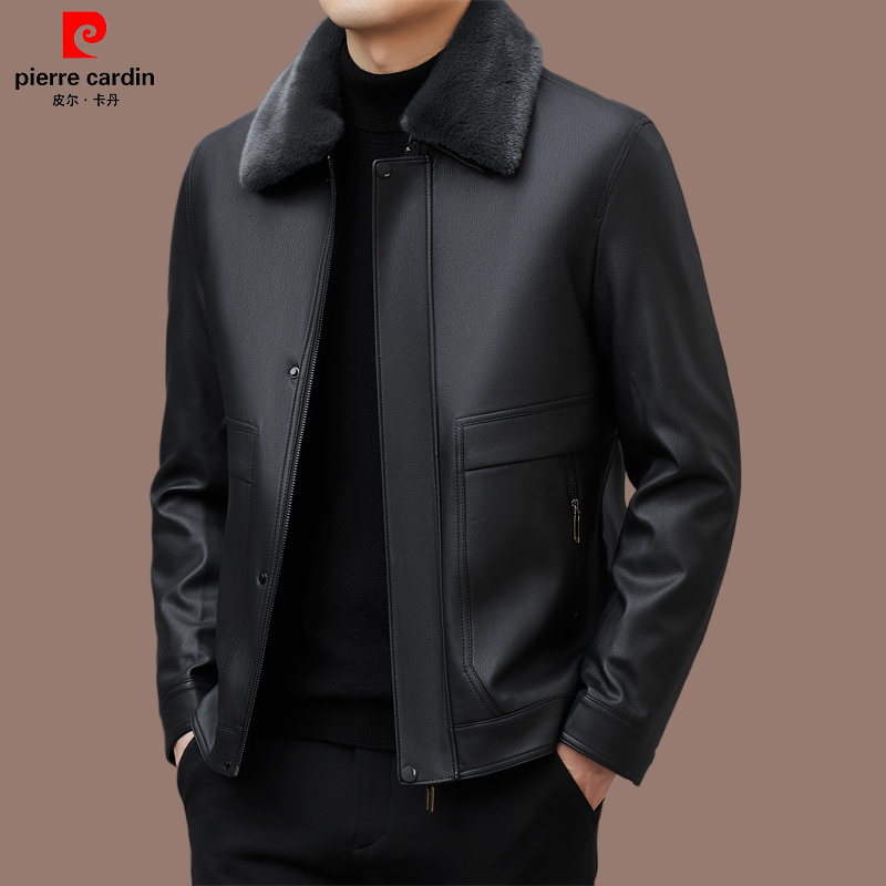 皮尔卡丹皮毛一体可脱卸加绒外套男装商务通勤高端皮上衣冬款