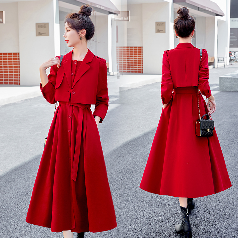 长袖连衣裙2025春秋装新款气质名媛高级感西装马甲衬衫长裙套装裙