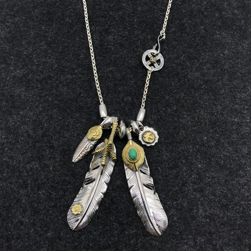 坠链均925银 套链复古老鹰爪吊坠太角链高桥羽毛项链男士个性时尚