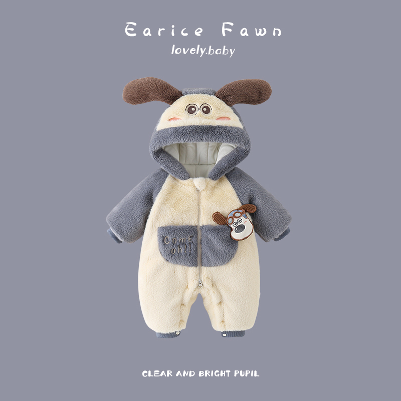 DZ婴儿衣服秋冬装可爱连体衣满月百天爬爬服加绒加厚棉衣外出超萌