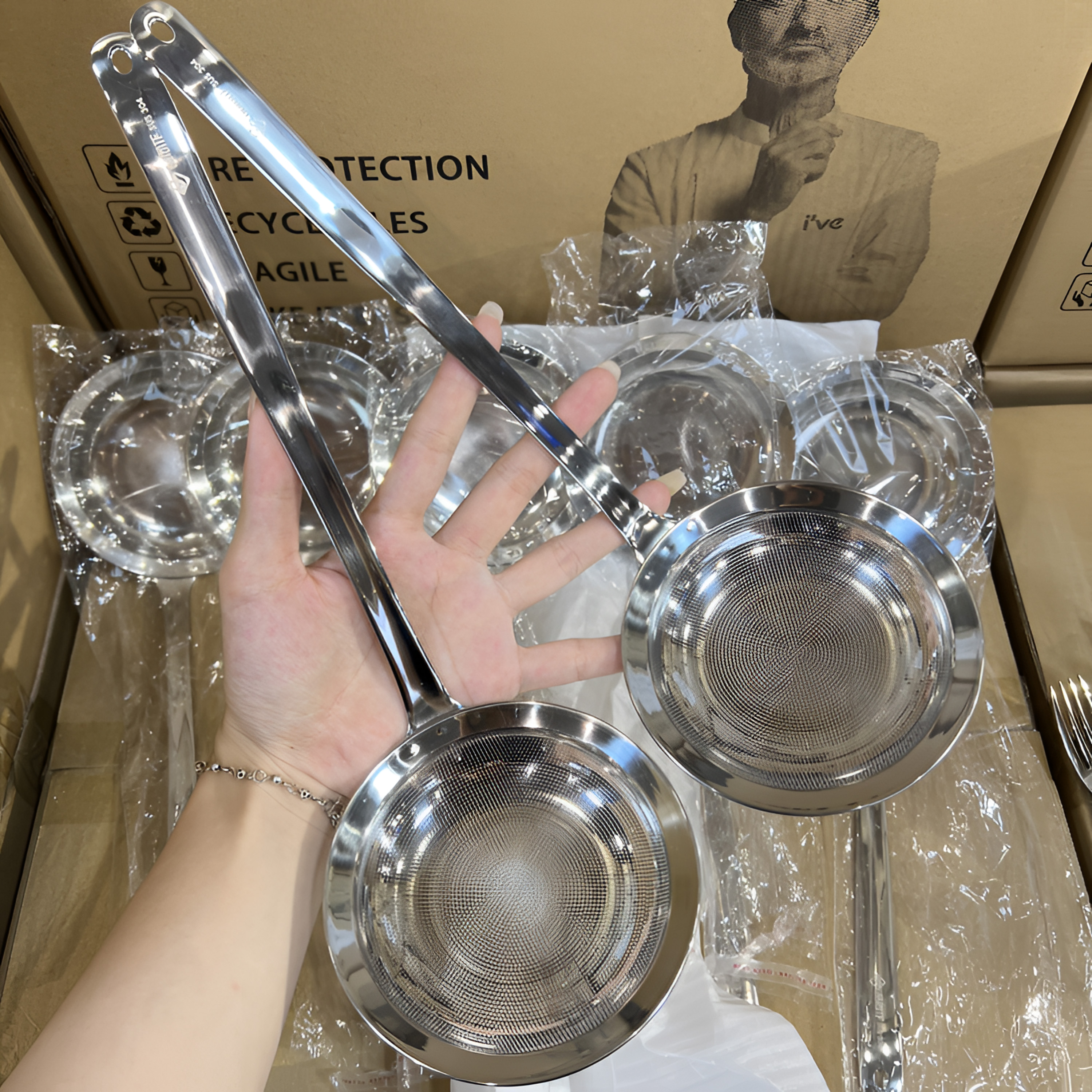 德国ive 304打沫勺撇油勺 加厚家用厨房用捞勺超细过滤漏网勺神器