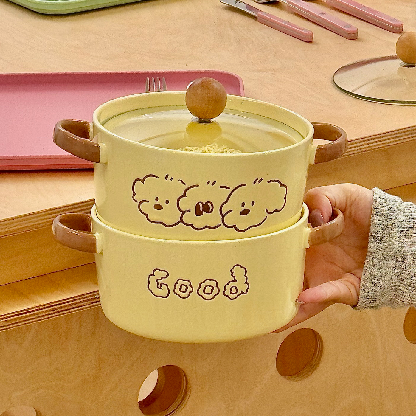 三只小狗泡面碗带盖学生宿舍用方便面碗饭碗双耳陶瓷汤碗螺蛳粉碗