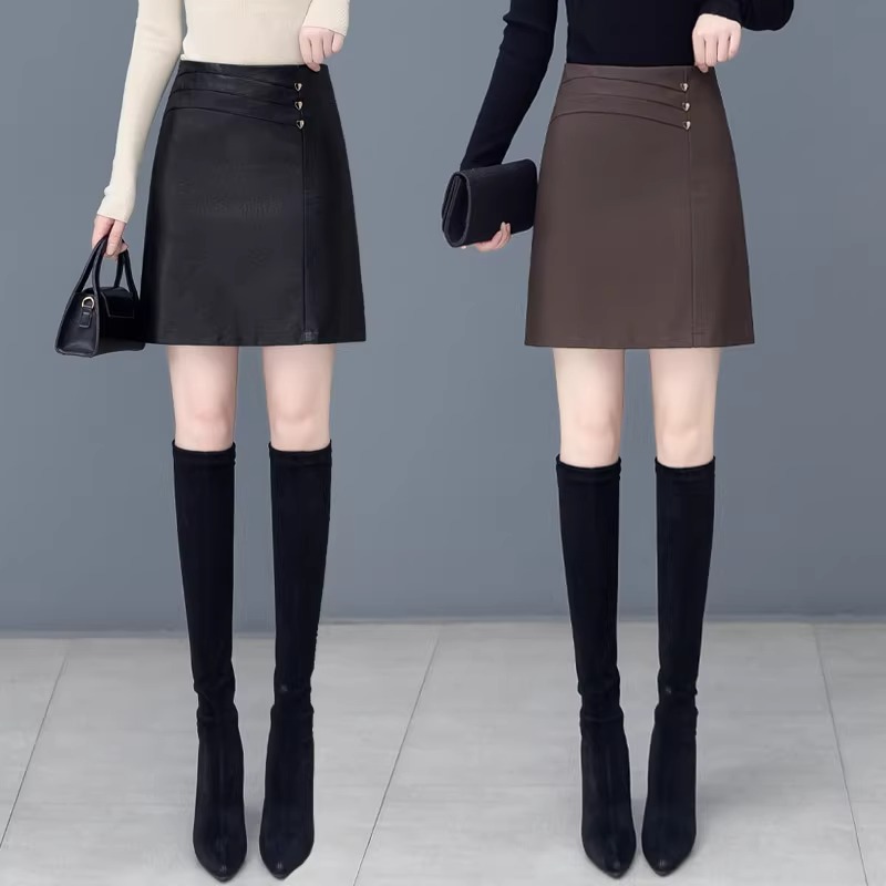 时尚皮裙女2025年春秋季新款小个子包臀一步裙a字PU皮半身短裙子