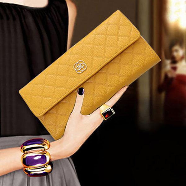2025新款黄色招财真皮长款钱包女款小香风钱夹放手机手包精致好看