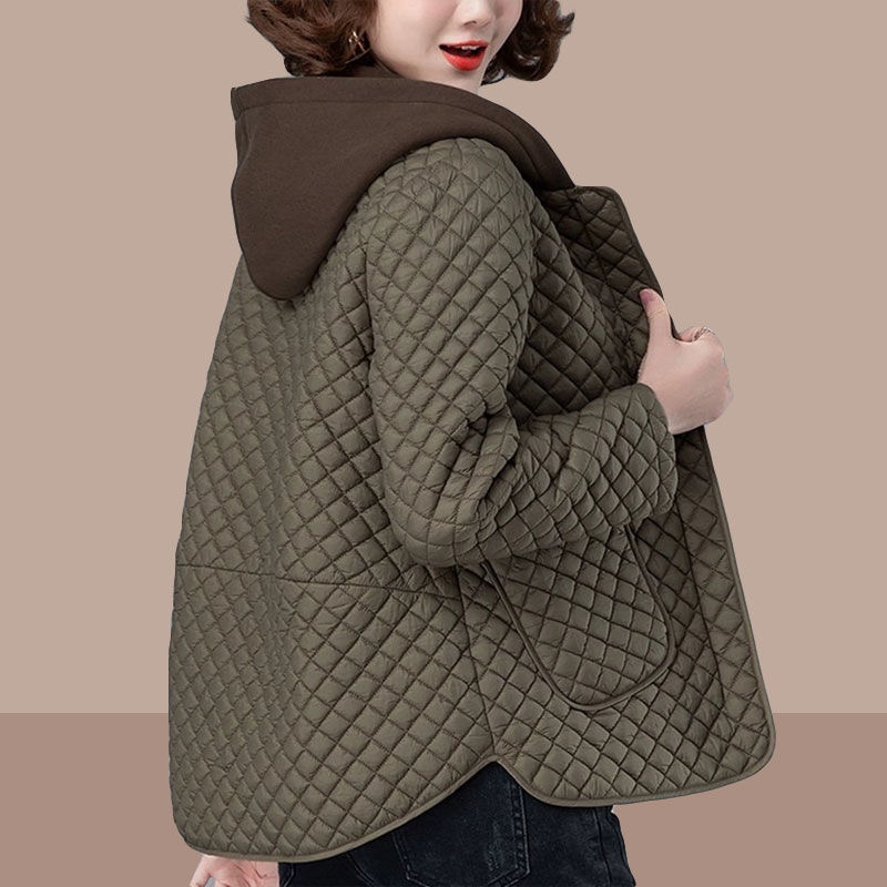 菱格棉服女2025秋冬新款时尚装连帽宽松大码夹棉外套