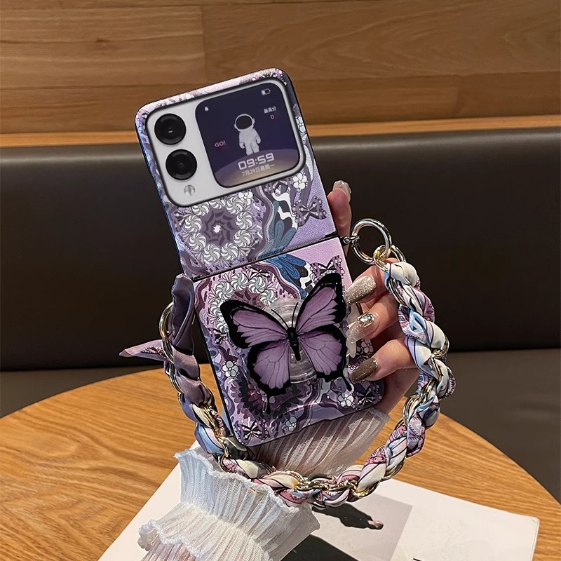 适用于华为Nova Flip S手机壳绮梦蝴蝶支架全包丝巾手提链保护套