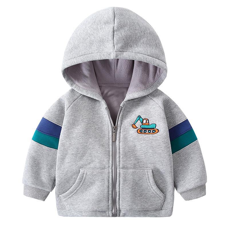 男童加绒加厚保暖外套儿童连帽洋气卫衣拉链棉衣棉服