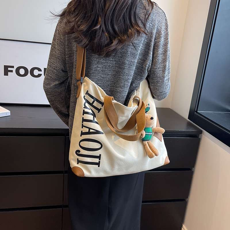 韩系高质量大容量帆布托特包女2023新款手提斜挎包大学生上课通勤