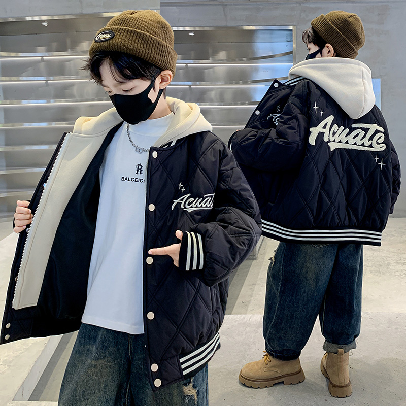 男童夹棉外套秋冬款2025新款中大童加厚男孩冬季儿童棒球服保暖服