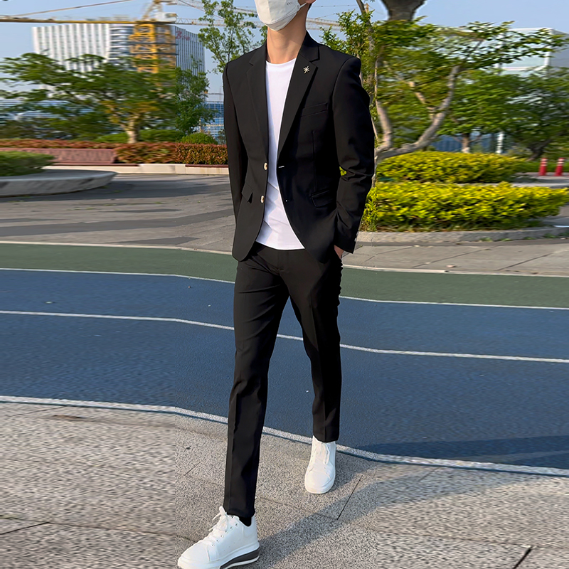 韩版结婚两粒扣男士西服商务痞帅青年高端韩版西装休闲西装套装