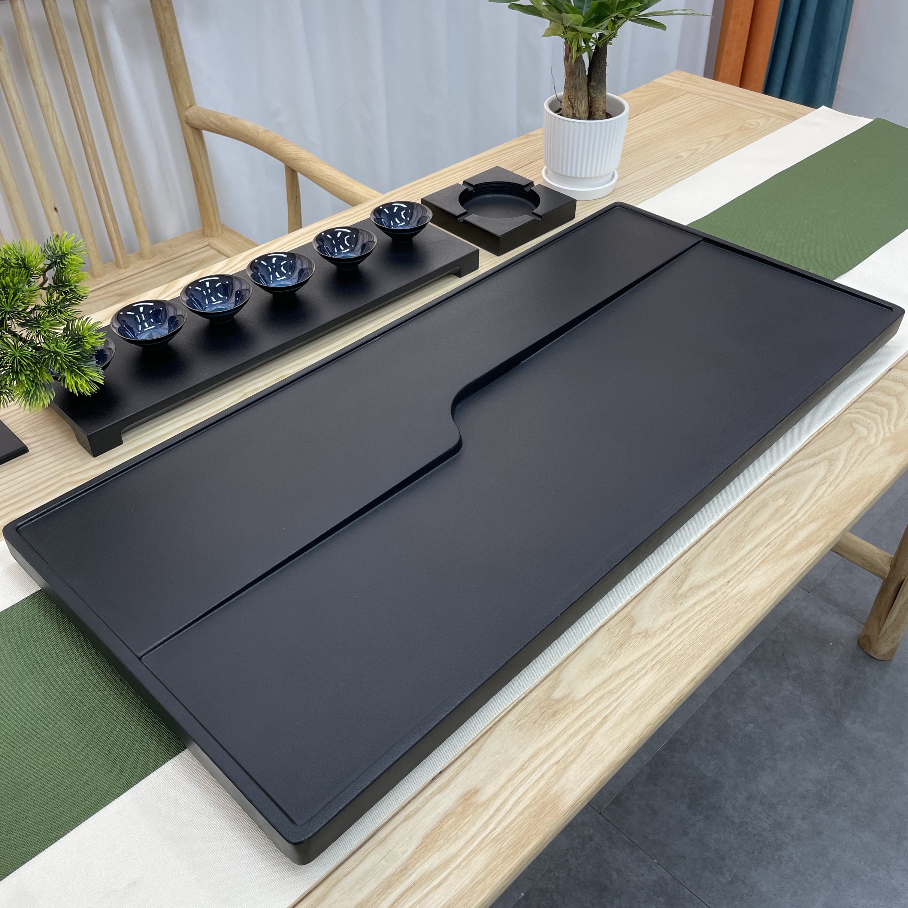 （活动款）曲艺乌金石天然石茶盘现代简约大气时尚家用乌金石茶盘