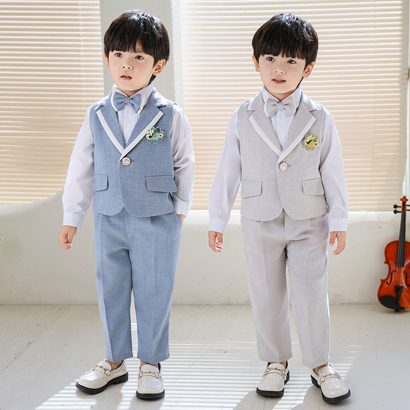 男童西装礼服儿童春夏款绅士马甲英伦套装宝宝周岁生日花童演出服