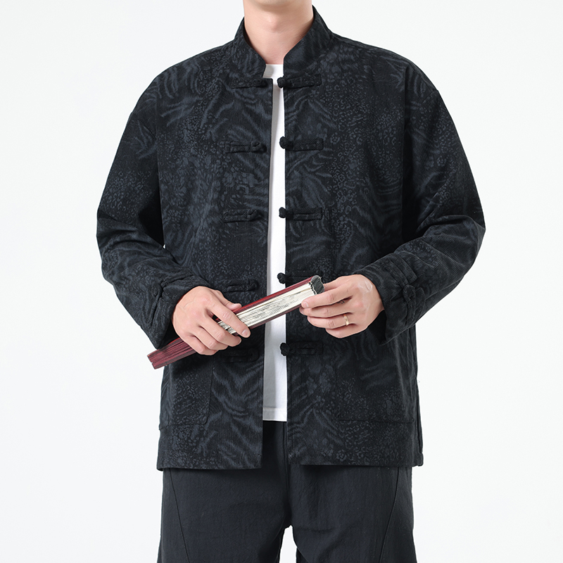 新中式提花唐装外套男士2024秋冬季新款中国风茶服宽松夹克上衣服