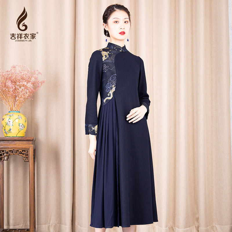 JIXIANGYIJIA/吉祥衣家【云龙戏月】国风秋款女装连衣裙913233712