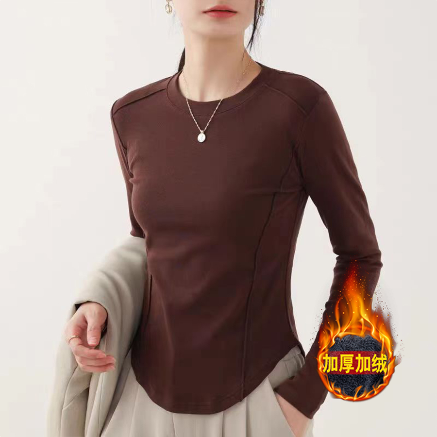 冬季保暖美拉德绒半高领德绒打底衫女修身爆款纯色时尚内搭显瘦