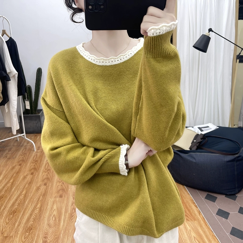 高品质春秋花边设计感毛衣宽松显瘦百搭韩版套头毛衣上衣时尚舒适