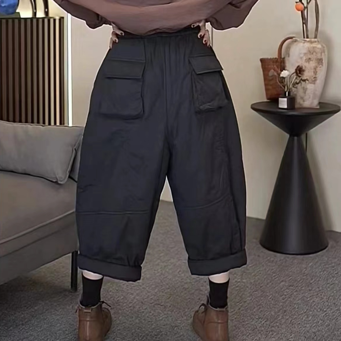 【萤锦】显瘦八分裤纯色简约百搭棉裤休闲裤