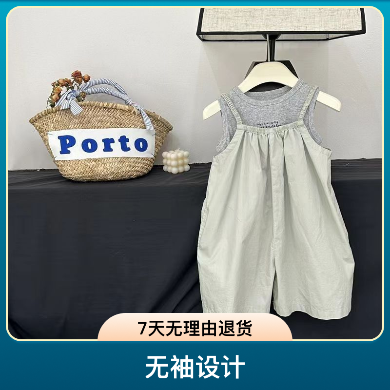 欧若风女童童装2025儿童洋气背带裤夏季韩版宝宝吊带背心两件套潮