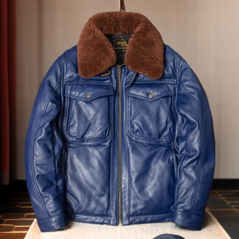 意大利进口绵羊皮真皮皮衣男士加厚保暖羽绒服皮夹克皮夹克外套