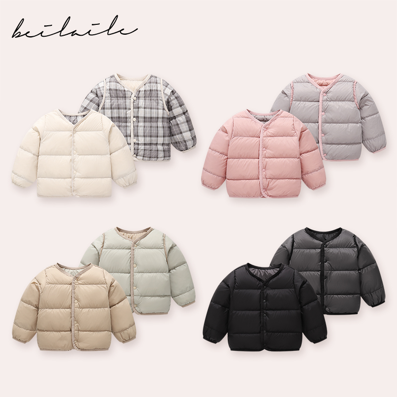 【三防双面穿羽绒 】婴儿童连体衣服宝宝羽绒外套秋冬白鸭绒轻薄H23