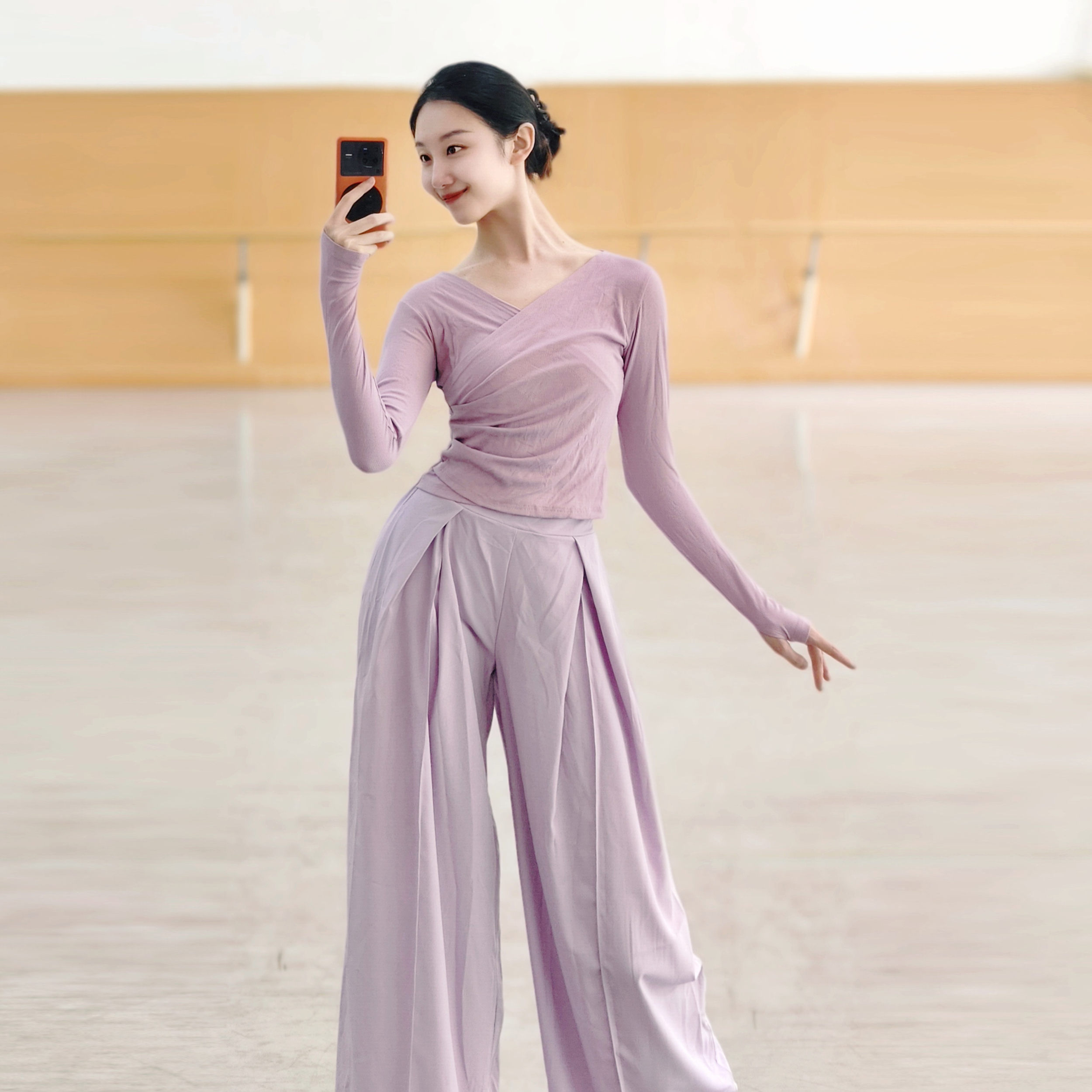 古典舞形体练功服秋季新款日常可穿上衣V领现代舞长袖舞蹈服瑜伽