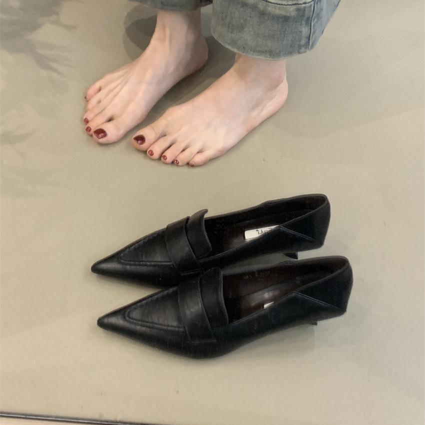 1639-2法式尖头高跟鞋女2024年新款小众复古英伦风一脚蹬细跟通勤