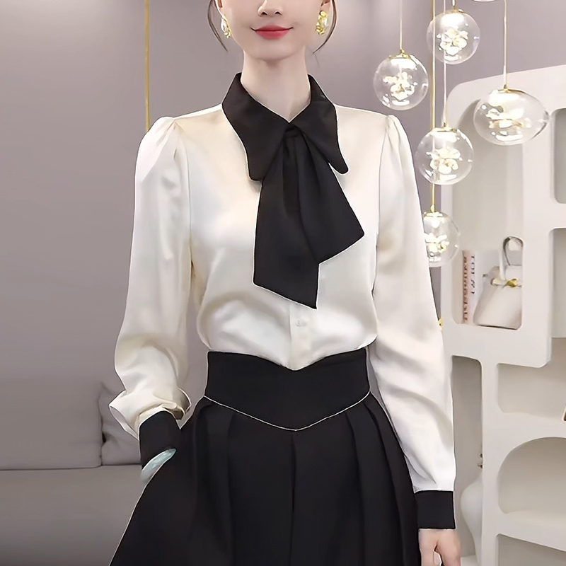 女士法式长袖衬衫2024早秋季新款高级感气质休闲显瘦别致小衫上衣