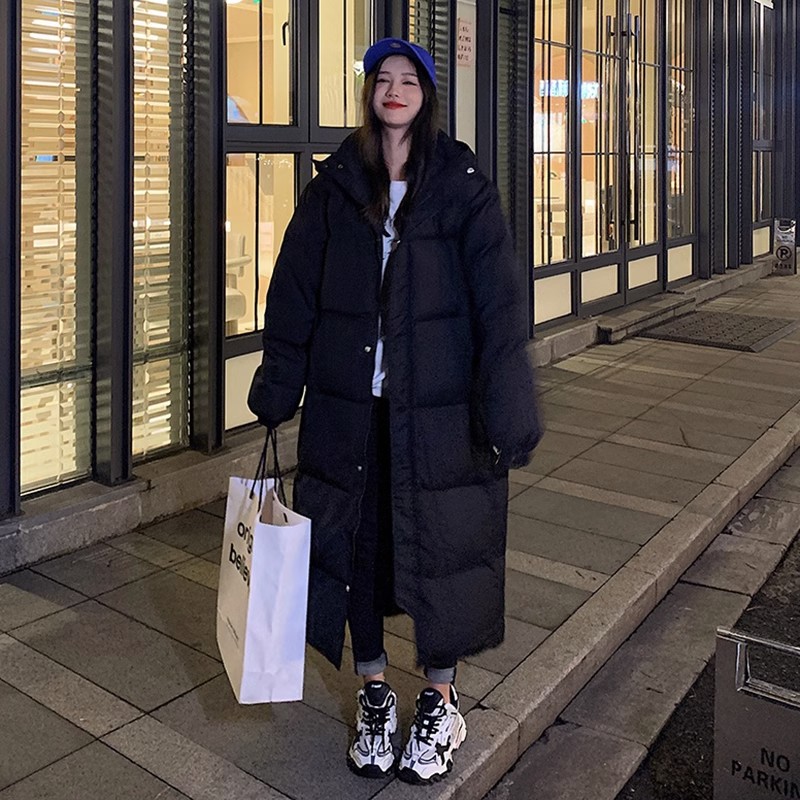 爆款保暖棉服女中长款过膝春季新款韩版棉袄宽松简约加厚棉衣外套