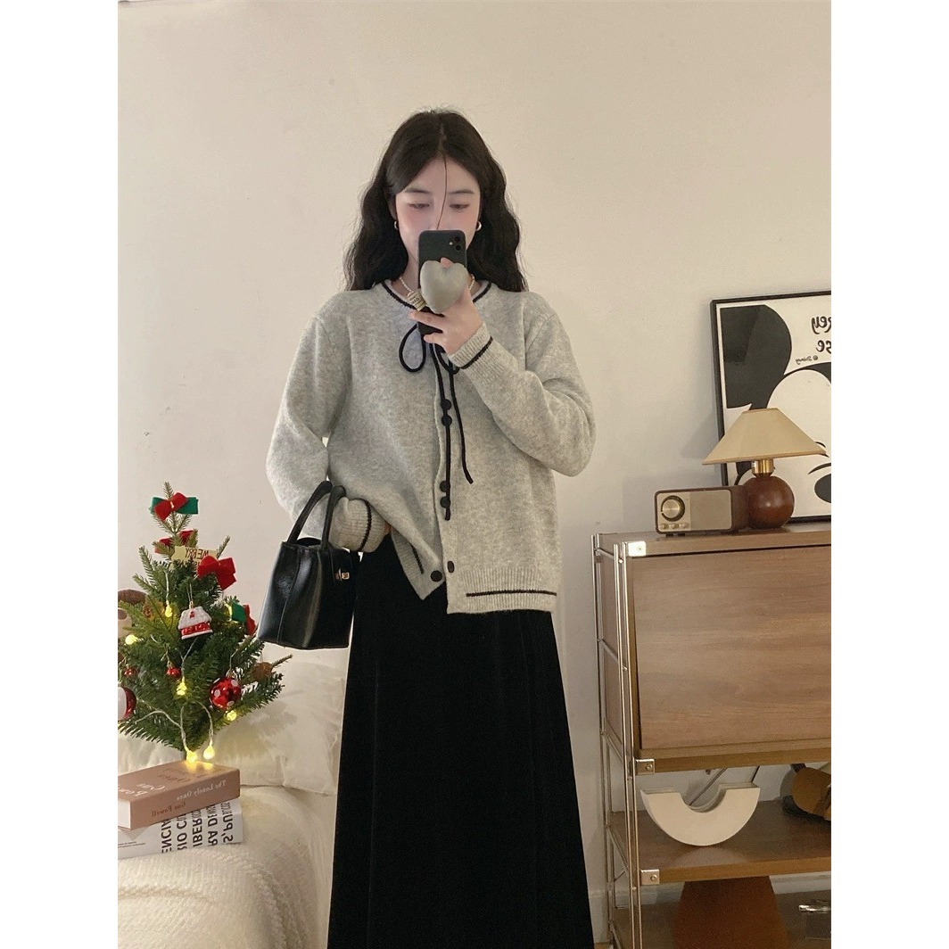 3088+3089大码微胖mm开衫毛衣半身裙子减龄时尚两件秋冬裙女