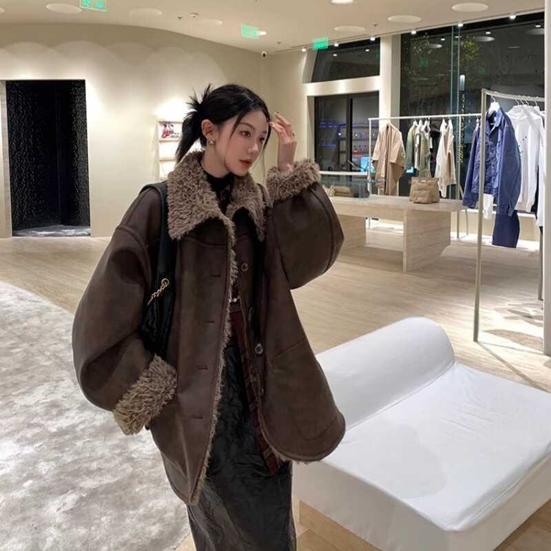 人造皮草 慵懒风双面穿皮毛一体外套女冬季新款加厚宽松复古皮衣