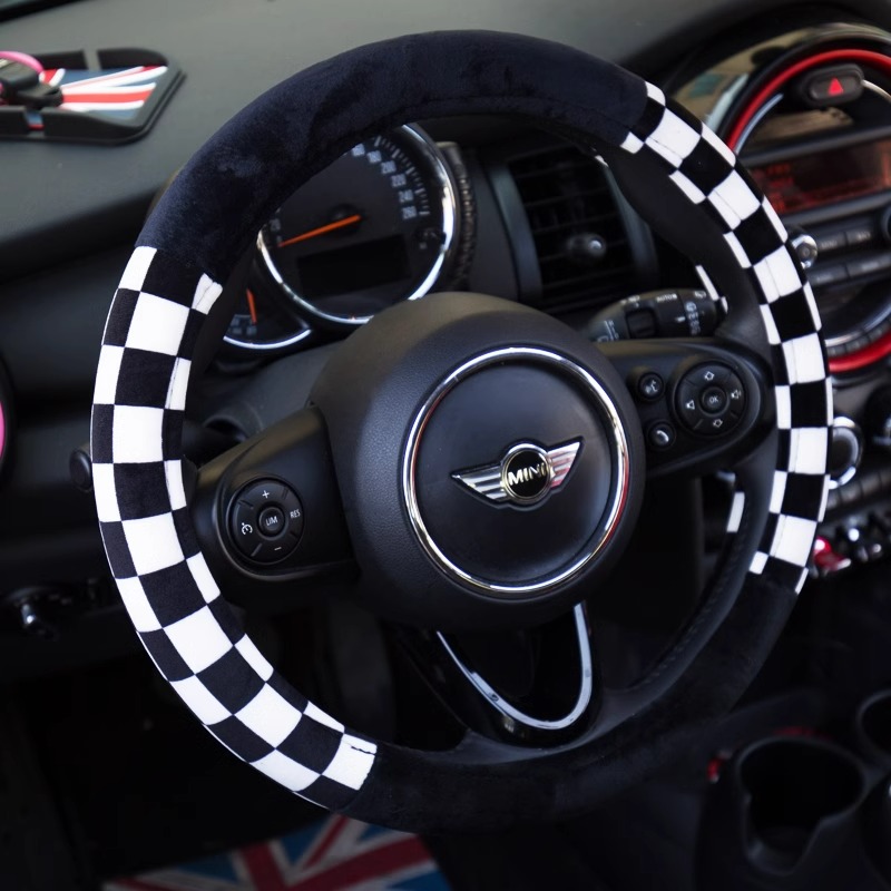 适用于宝马MINI COOPER冬季毛绒方向盘套countryman clubman把套