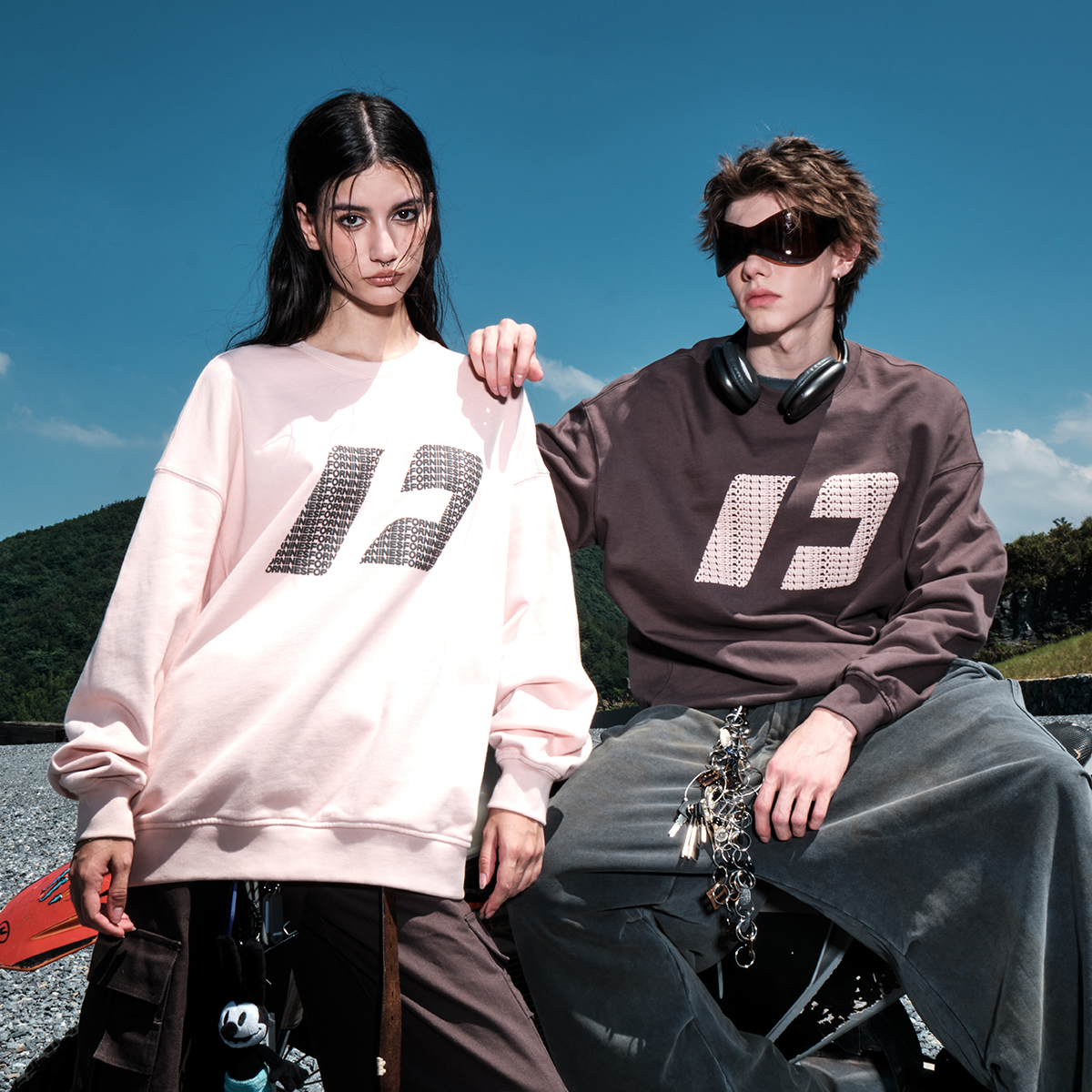 许杨玉琢同款重磅发泡印花logo圆领男女宽松潮牌情侣春秋美式上衣