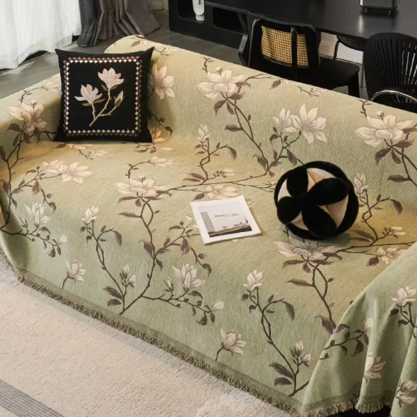 玉兰花轻奢风防滑防尘现代沙发毯简约沙发巾全盖通用沙发套