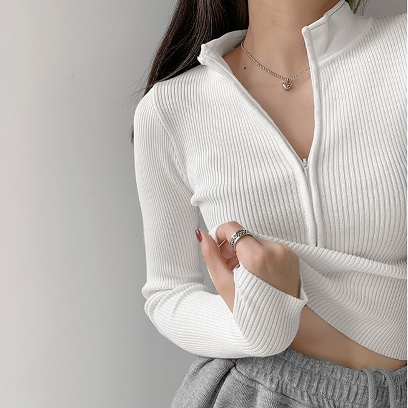 春季女装2025爆款拉链短款上衣小个子半高领打底衫女内搭可外穿